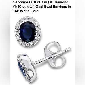 Genuine Sapphire & Diamond Oval Stud Earrings in 14k White Gold